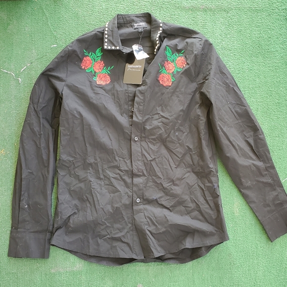 New Men's Studded and Embroidery Black Shirt. - Picture 1 of 7